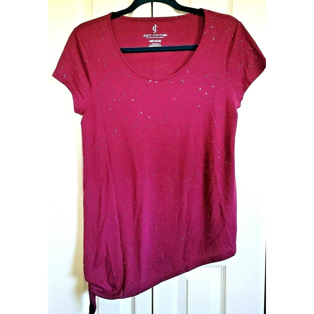 Juicy Couture Women's T-Shirt Size M Purple & Silver‎ Glitter Sparkle Side Tie